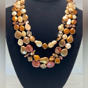 “LUC” triple strand Blister Pearl Necklace